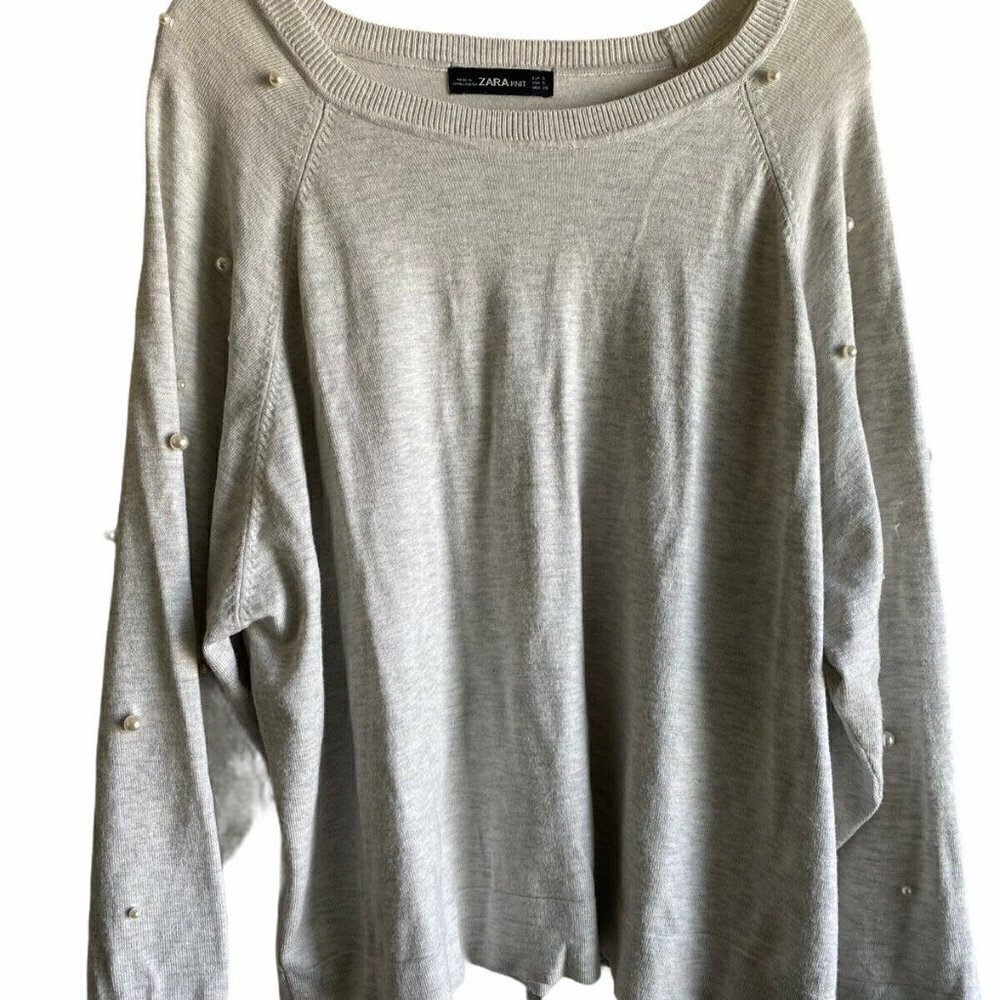ZARA Size Small Gray‎ Pullover sweater Pearl Sleeve